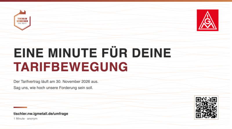 IG Metall Handwerk Tischler und Schreiner: Eine Minute für deine Tarifbewegung – Befragung zur Tarifrunde 2026